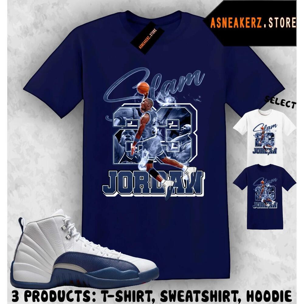 Shirt Match Aj 12 French Blue Matching Tee Mj Icon 23 Slam T-Shirt